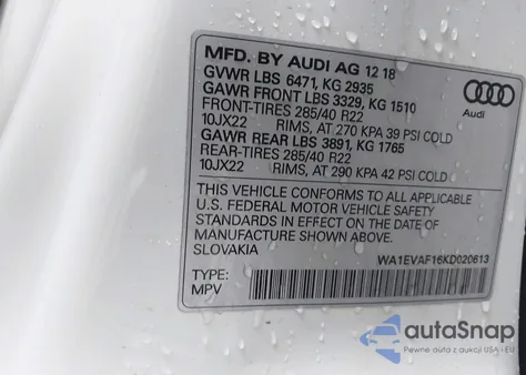 2019 Audi Q8 55 Premium z USA, uszkodzony, nr VIN WA1EVAF16KD020613